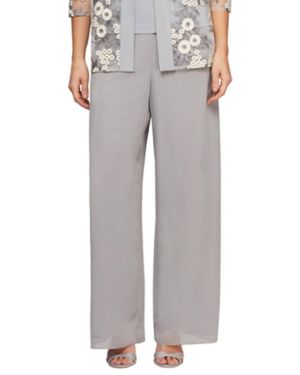 Alex Evenings Chiffon Straight Leg Pant - Gray
