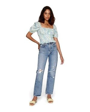 Heartloom Amanda Top Floral Square Neck Puff Sleeve Crop Jdm885 - Blue