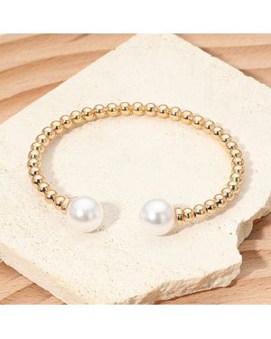 Fashnzfab Pearl Tip Beaded Cuff Bracelet - Natural