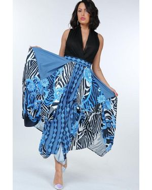 TRUEDAMES Animal Chain Print Denim Tacked Maxi Skirt - Blue
