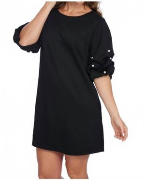 Elior Daffodil Puff Sleeve Pearl Mini Dress - Black