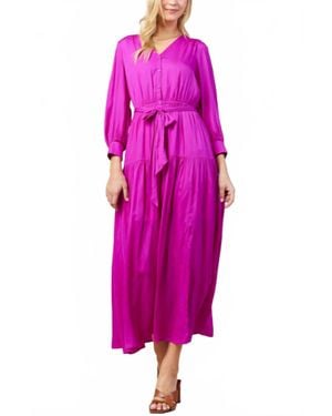 Skies Are Blue Chianti Long Sleeve Button Front Maxi Dress - Pink