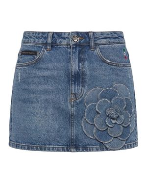 Philipp Plein Denim Mini Skirt Rose Strass - Blue