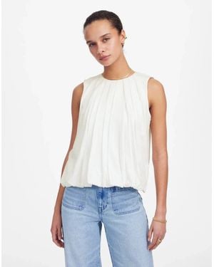 Madewell Bubble Top 100% Coton Pleated Sleeveless Blouse Ddr2194 - White