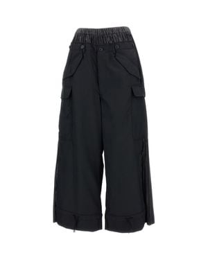 Junya Watanabe Baggy Cargo Pants With Pleated Inserts And Flap Pockets - Black