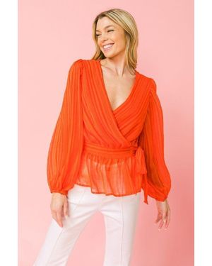 TRUEDAMES Surplice Neckline Woven Top - Orange