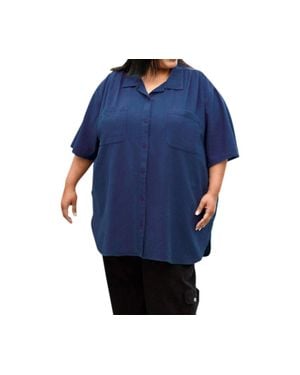 On The Plus Side Cotton Short Sleeve Collar Shirt - Blue