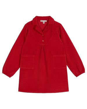 Emile Et Ida Girls Velour Pocket Dress - Red