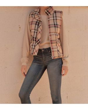 Jodifil Plaid Check Print Padded Vest - Natural