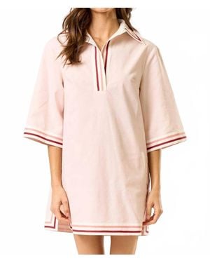 Lalavon Lila Striped Collared Oversize Mini Dress - Pink