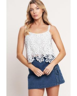 TRUEDAMES Sunlit Lace Story Crochet Lace Top - Blue