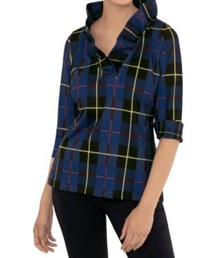 Gretchen Scott Ruffneck Plaidly Cooper Top - Blue