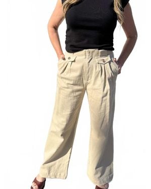 Crescent Wide Leg Pleaded Denim Pants - Natural
