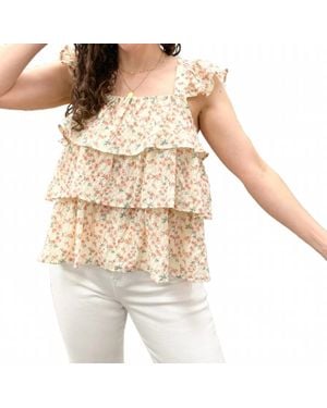 Doe And Rae Stella Floral Print Ruffle Tank Top - Natural