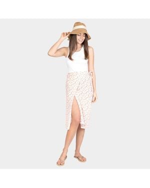 TRUEDAMES Flower Patterned Beach Cover Up Midi Wrap Skirt 43" X 29" - White