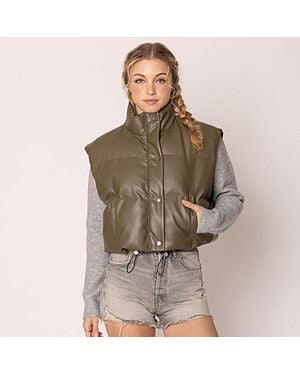 TRUEDAMES Faux Leather Padded Vest - Brown