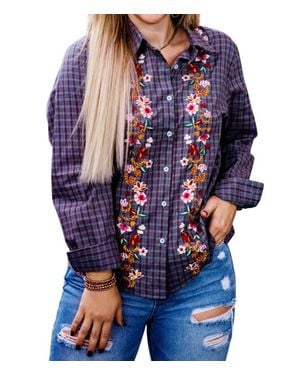 Layerz Clothing Embroidered Plaid Shirt - Blue