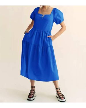 Davi & Dani Textured Puff Sleeve Midi Dress - Blue