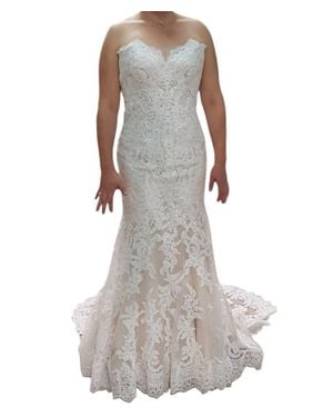 Allure Bridals Elegant Lace Strapless Wedding Gown - Gray