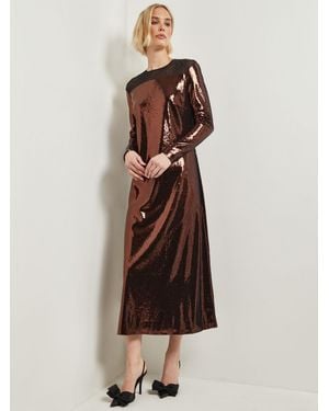 Misook Modern Fit Sheer Shoulder Sequin A-Line Maxi Dress - Natural