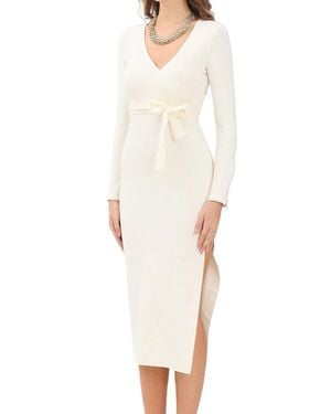 Akep Knit Midi Dress With Fitted Silhouette And Side Slit - White