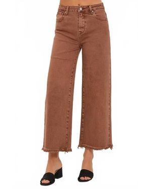 Risen Wide Leg Tummy Control Cropped Jeans - Brown