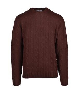 MC2 Saint Barth Merino Wool Cable Knit Crewneck Sweater - Brown