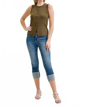 Judy Blue High Waist Tummy Control Cuff Capri Jeans - Blue