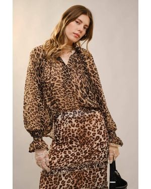 Blue B Leopard Peasant Blouse - Brown
