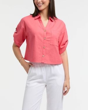 Ellen Tracy Camp Shirt With Button Front - Red
