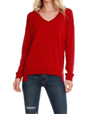 Bobi Rib Mix Step Hem Tee - Red