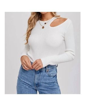 Bluivy Cutout Shoulder Ribbed Top - Gray