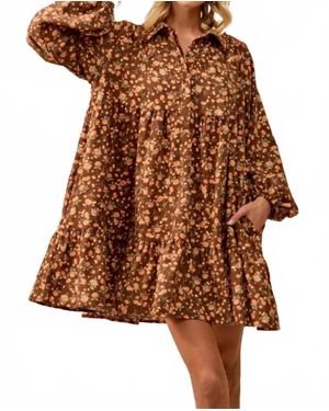Bibi Floral Print Corduroy Dress - Brown