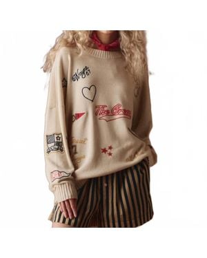 The Great Embroidered Crew Sweater - Brown