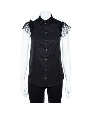 N°21 N21 Cotton Grid Lace Paneled Feather Trim Shirt - Black