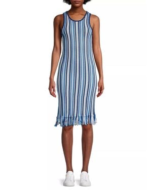 White + Warren Mercerized Cotton Fringe Dress - Blue