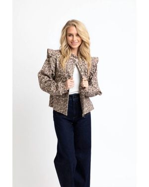 Karlie Leopard Denim Ruffle Novelty Jacket - Blue