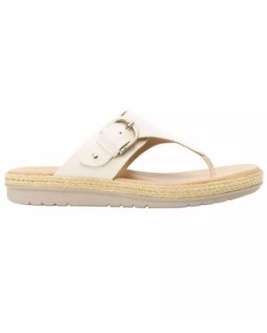 flexi Leather Thong Sandals In Beige - White