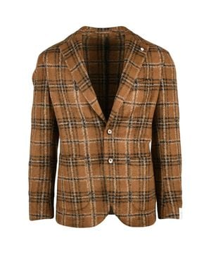 L.B.M. 1911 Round Cut Jacket With Button Closure And Plaid Design - Brown