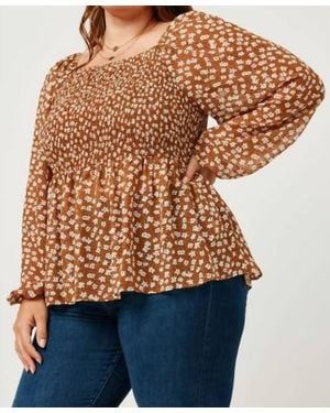 Hayden LA Square Neck Peplum Top - Brown
