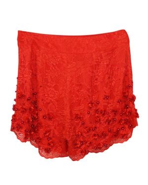 Jenny Packham Embellished Lace Shorts - Red