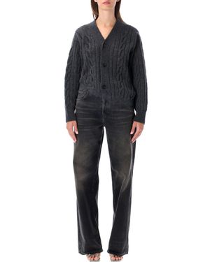 Haikure Trompe-L'Œil Design Jumpsuit With Cable-Knit Top And Denim Bottoms - Black