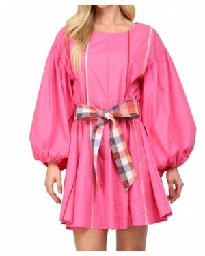 Fate Contrast Piping Detail Boatneck Fit & Flare Dress Belt - Pink