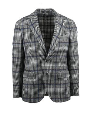 Luigi Bianchi Plaid Wool Cotton Blended Jacket With Rounded Silhouette - Gray
