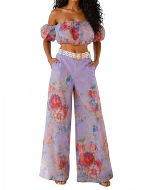 SurelyMine Bloom Floral Two-Piece Pants Set - Red