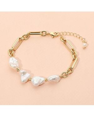 Fashnzfab 18K Dipped Freshwater Pearl Link Paperclip Chain Bracelet - Natural