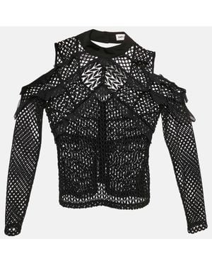 Self-Portrait Lace Ruffled Cold-Shoulder Top - Black