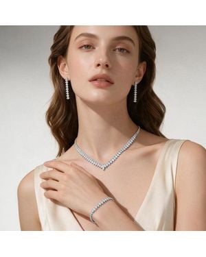 Fashnzfab Cz Pave V-Shaped Rhinestone Jewelry Set - Natural