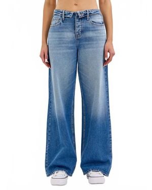 cello Folded Waistband Wide Leg Jeans - Blue