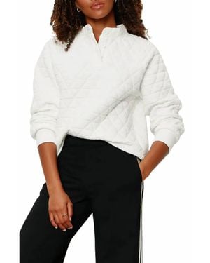 Sanctuary Quilted Button Up Popover Sweatshirt - White